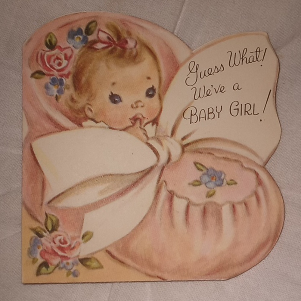 Vintage Rust Craft Baby Girl Birth Announcement Card